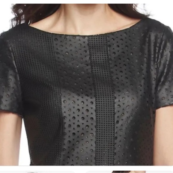 NWT Muse Black Perforated Faux Leather Sheath Dress w/Gold Sparkles - Size 6 - Picture 3 of 7